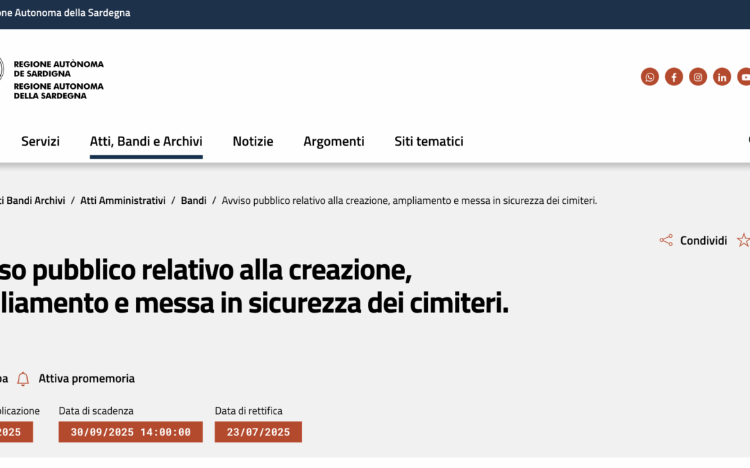Nuove opportunità per i comuni Sardi: ottieni finanziamenti per i tuoi cimiteri con servizi innovativi!
